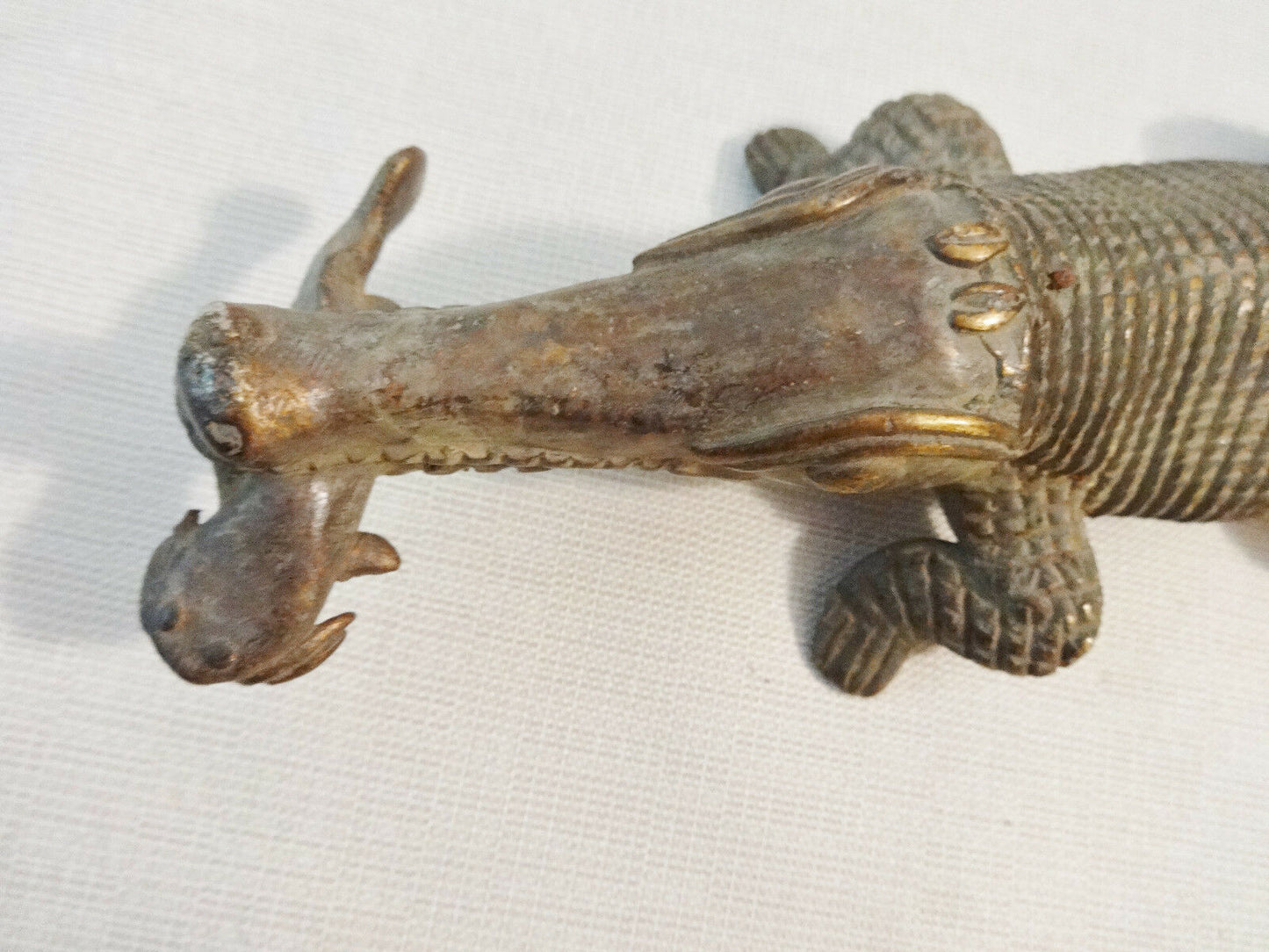 #55 Superb Bronze AfricanTribal/ Ashanti Akan Of a CROCODILE I Coast 1.5" h by 11"w