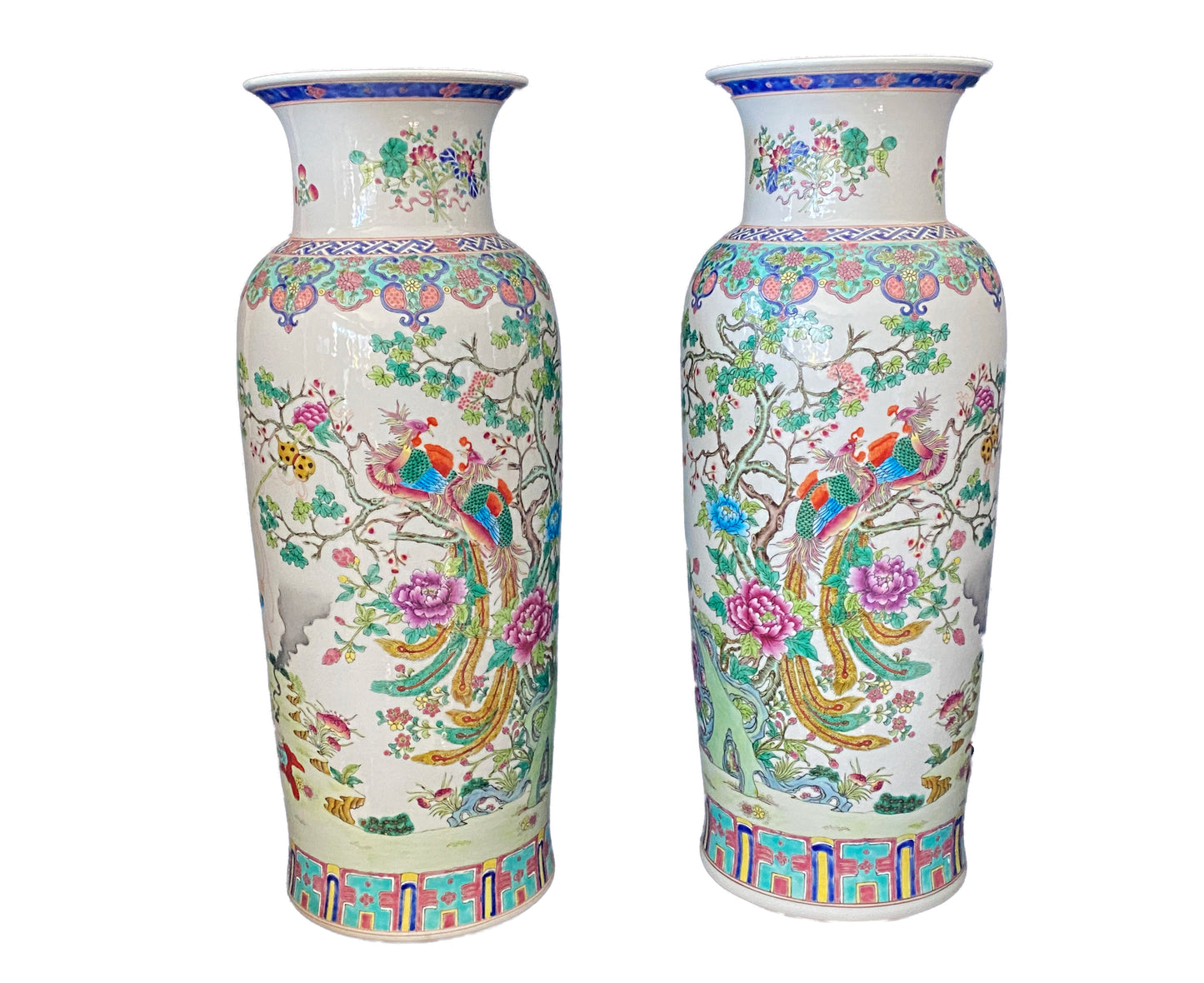 #3191 Lg Chinoiserie Famille Rose Vases /Pair