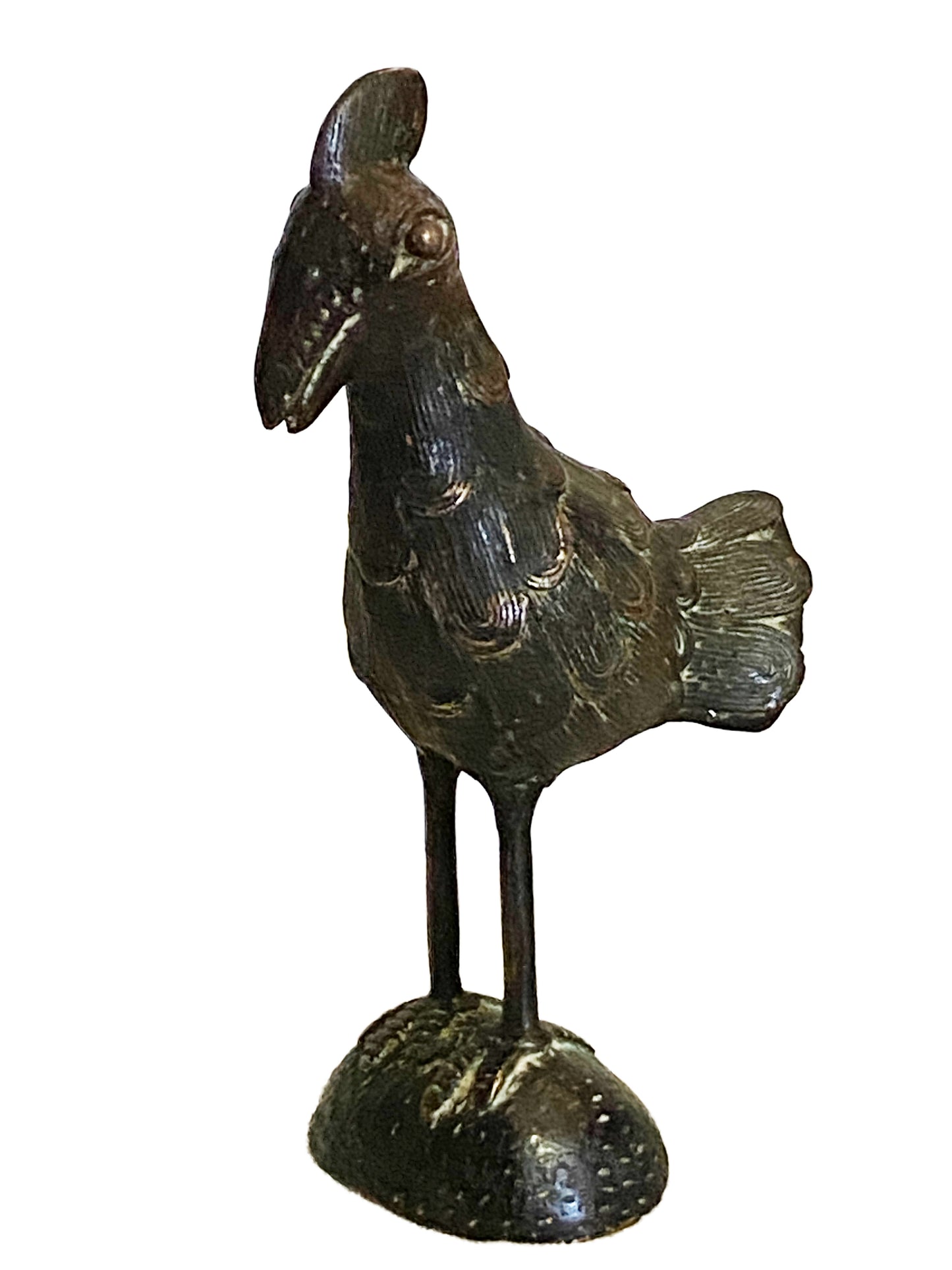 #3370 African Tribal Benin Bronze Rooster Nigeria 10.5" H