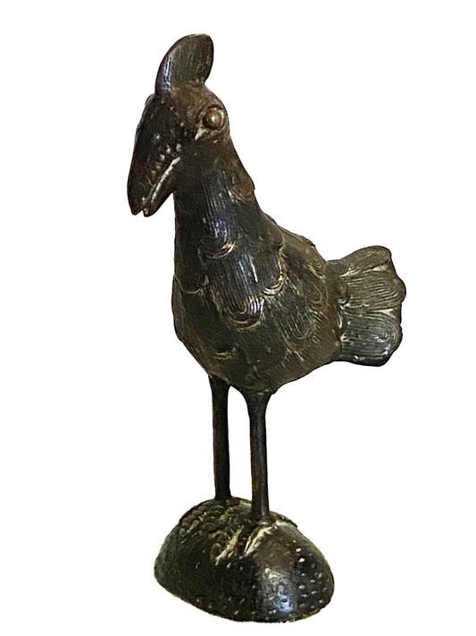 #3370 African Tribal Benin Bronze Rooster Nigeria 10.5" H