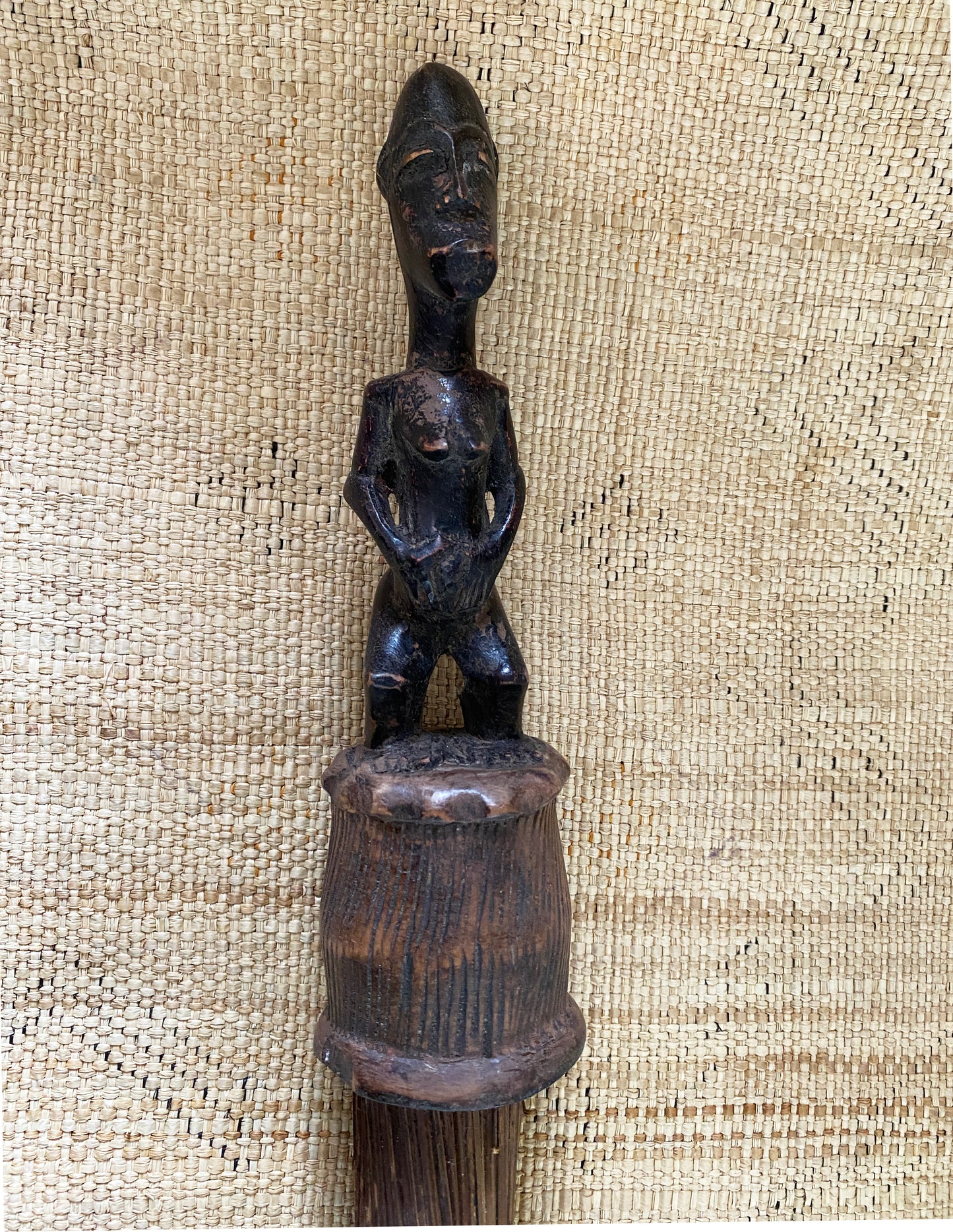 #3965 African Baule Broom With Female Figure 33" H