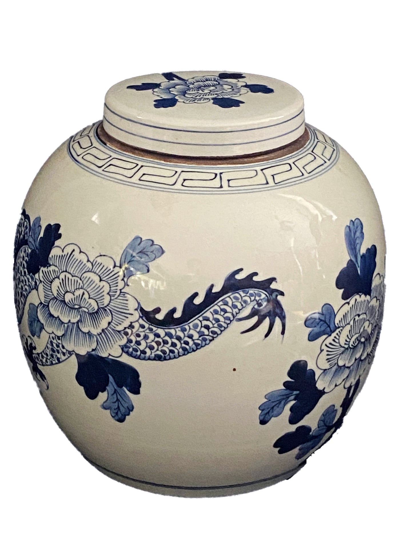 #3140 Chinoiserie B &W Porcelain Ginger Jar W/Dragon 12" H