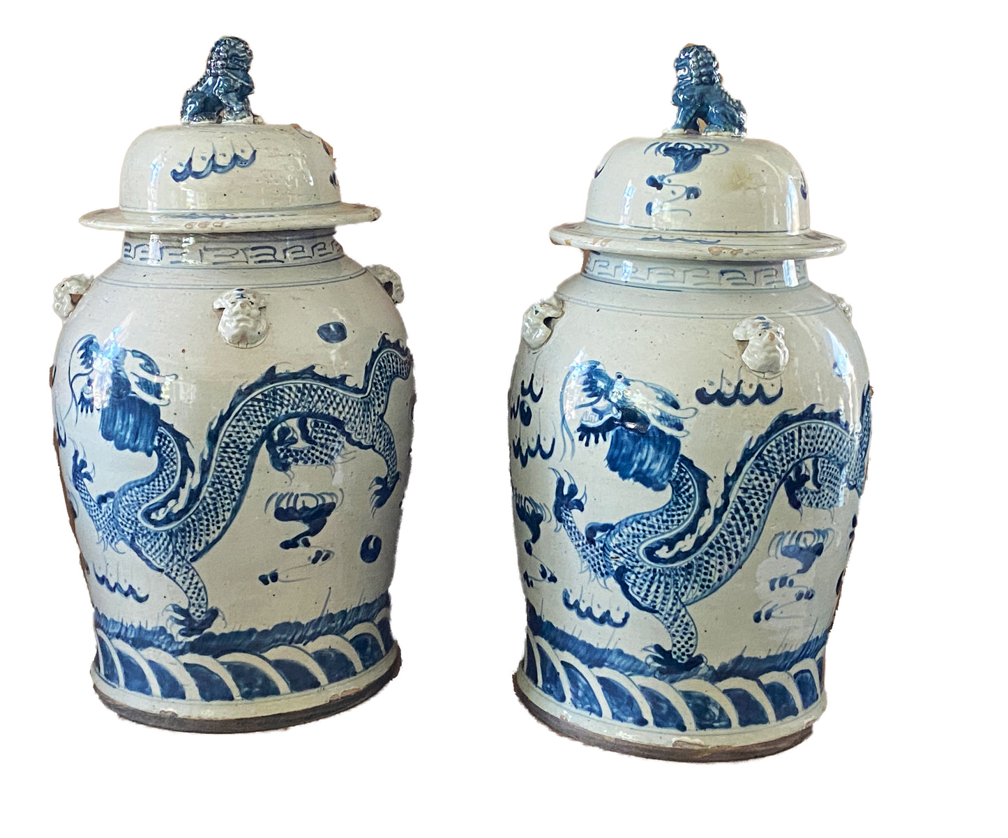 #3162 Large Chinoiserie Dragons Ginger Jars pair 24" H