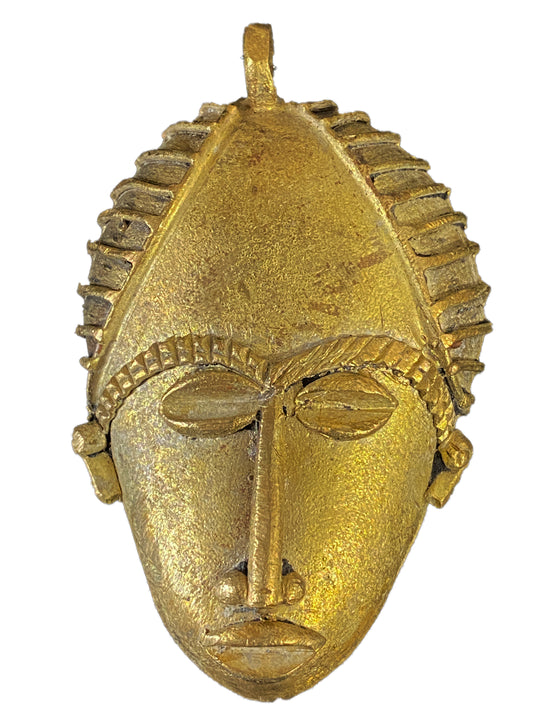 #4338 African Baule Gold Weight Passport/Pendant Bronze Mask 3.5" h
