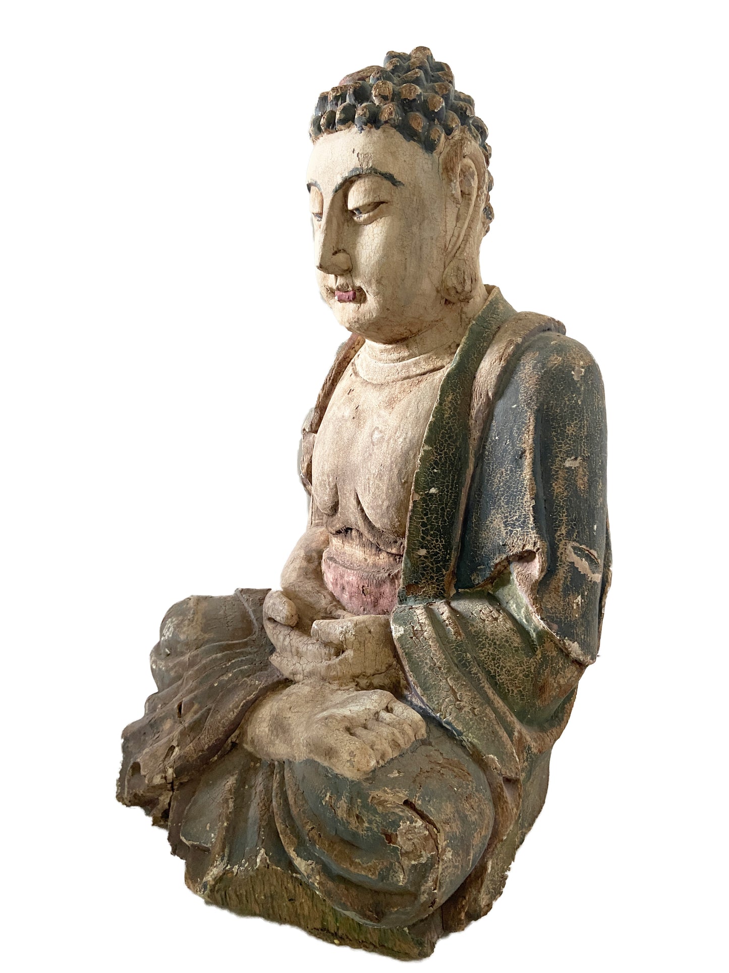 #2159 Superb Old Meditating Wooden Lord Buddha 19" H