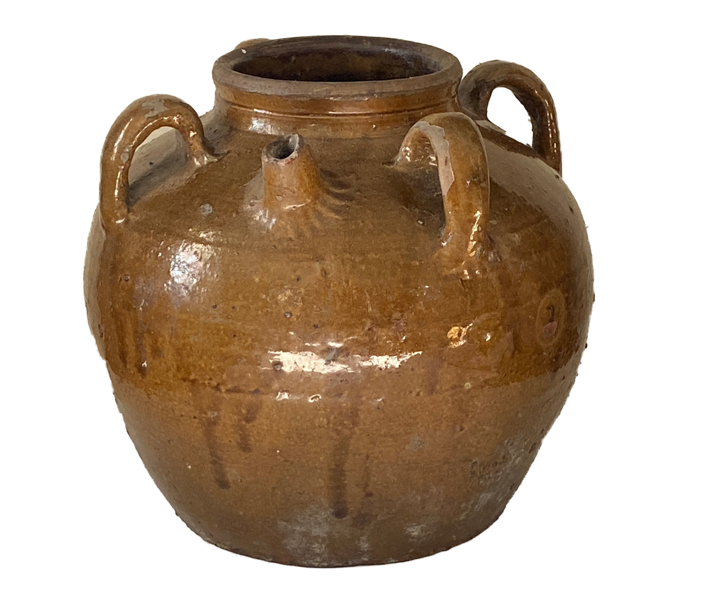 #3453 Old Asian Earthenware Pottery Storage Jar