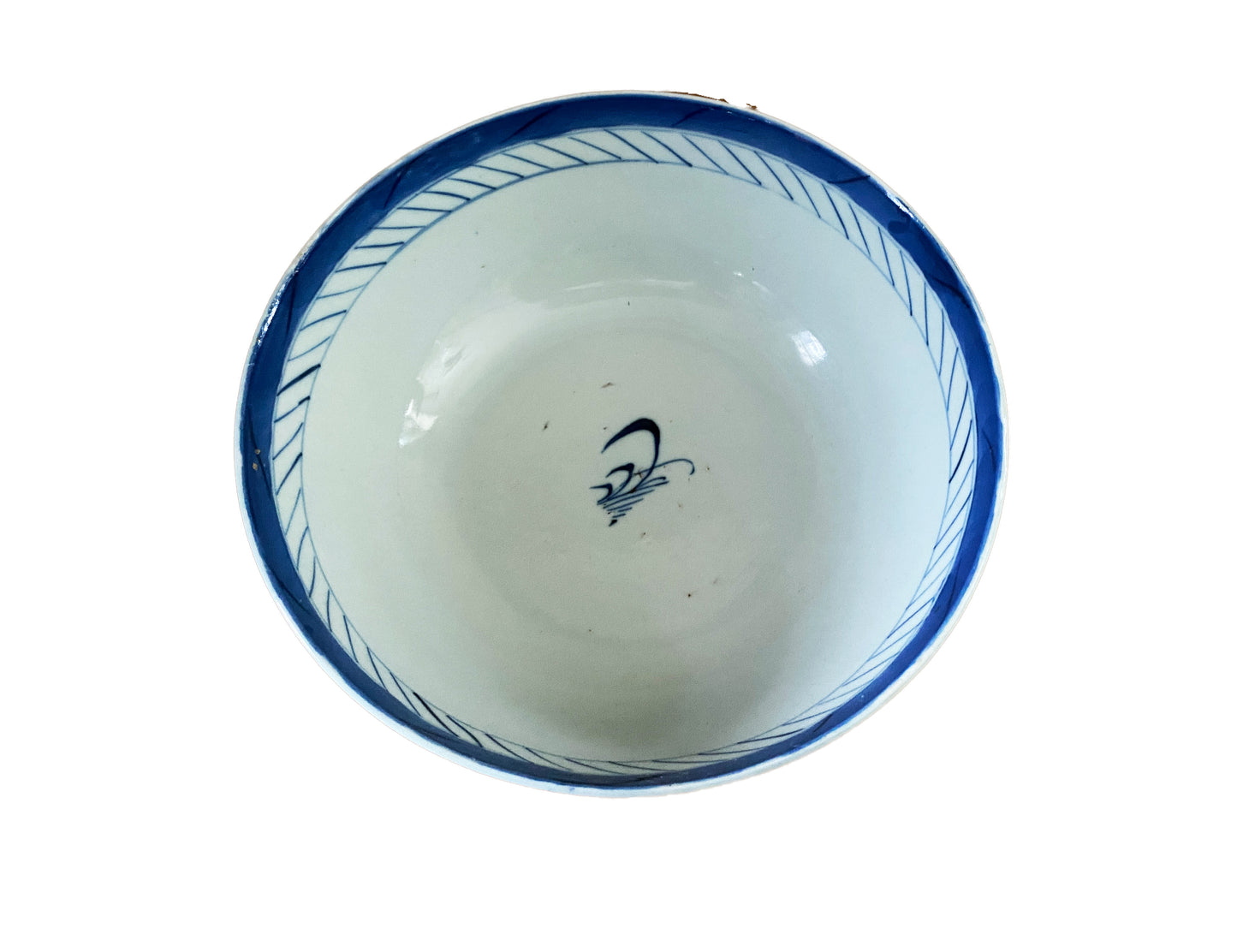 19th Century Chinese Canton Blue and White Porcelain Pagoda Motif Bowl 8" D # 3154