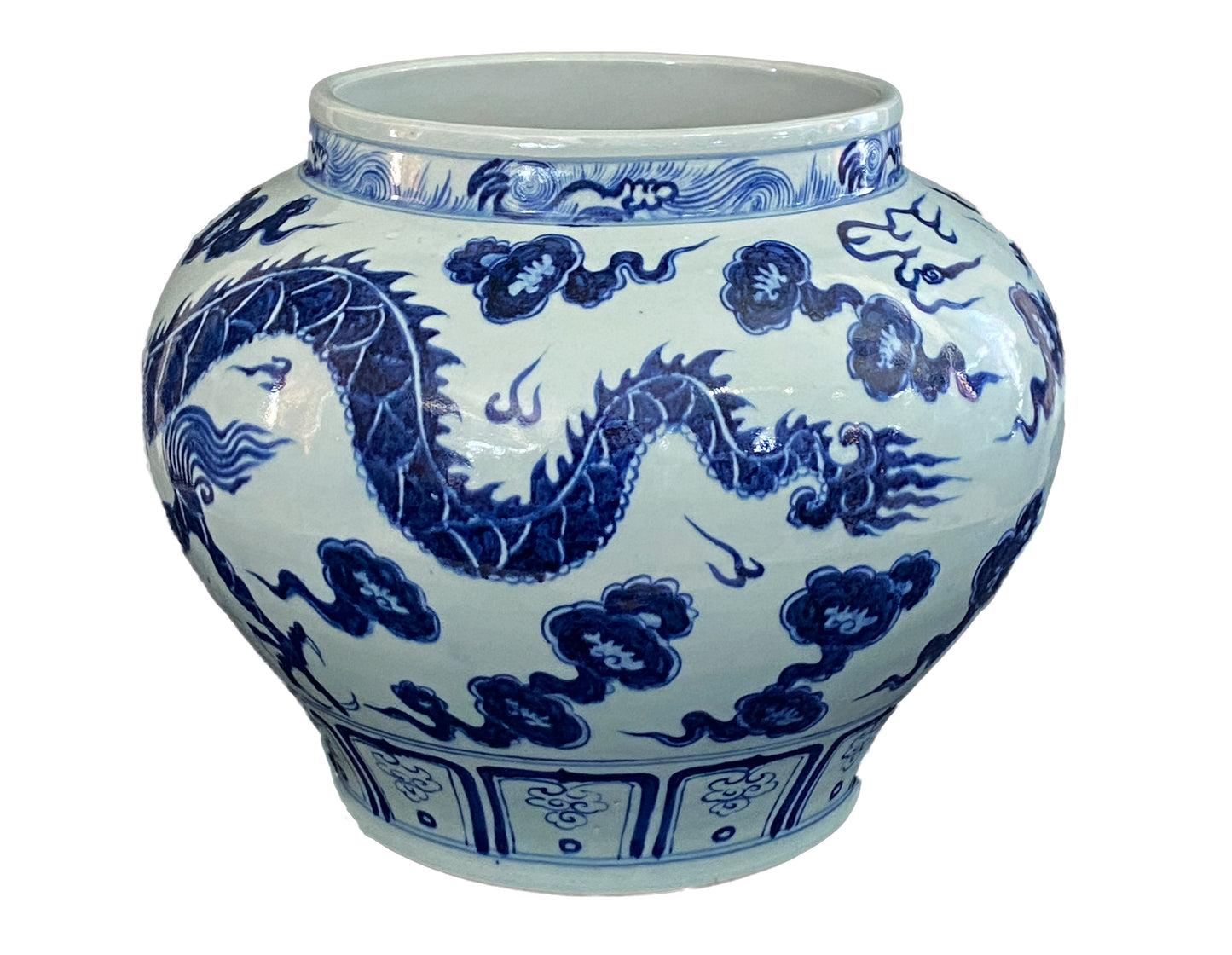 #3594 Ming Style Chinoiserie Blue and White Vase