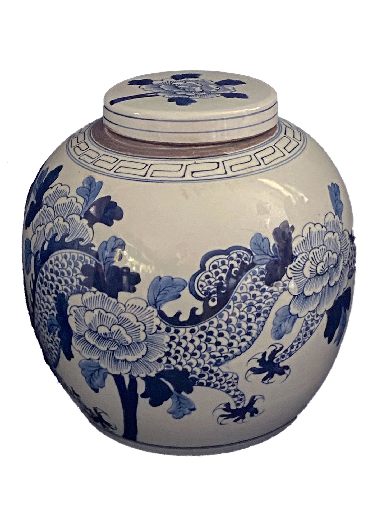 #3140 Chinoiserie B &W Porcelain Ginger Jar W/Dragon 12" H