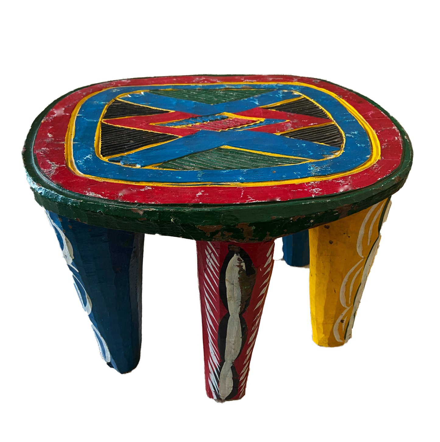 #3522 African Old Nupe Stool Nigeria 11.5" H