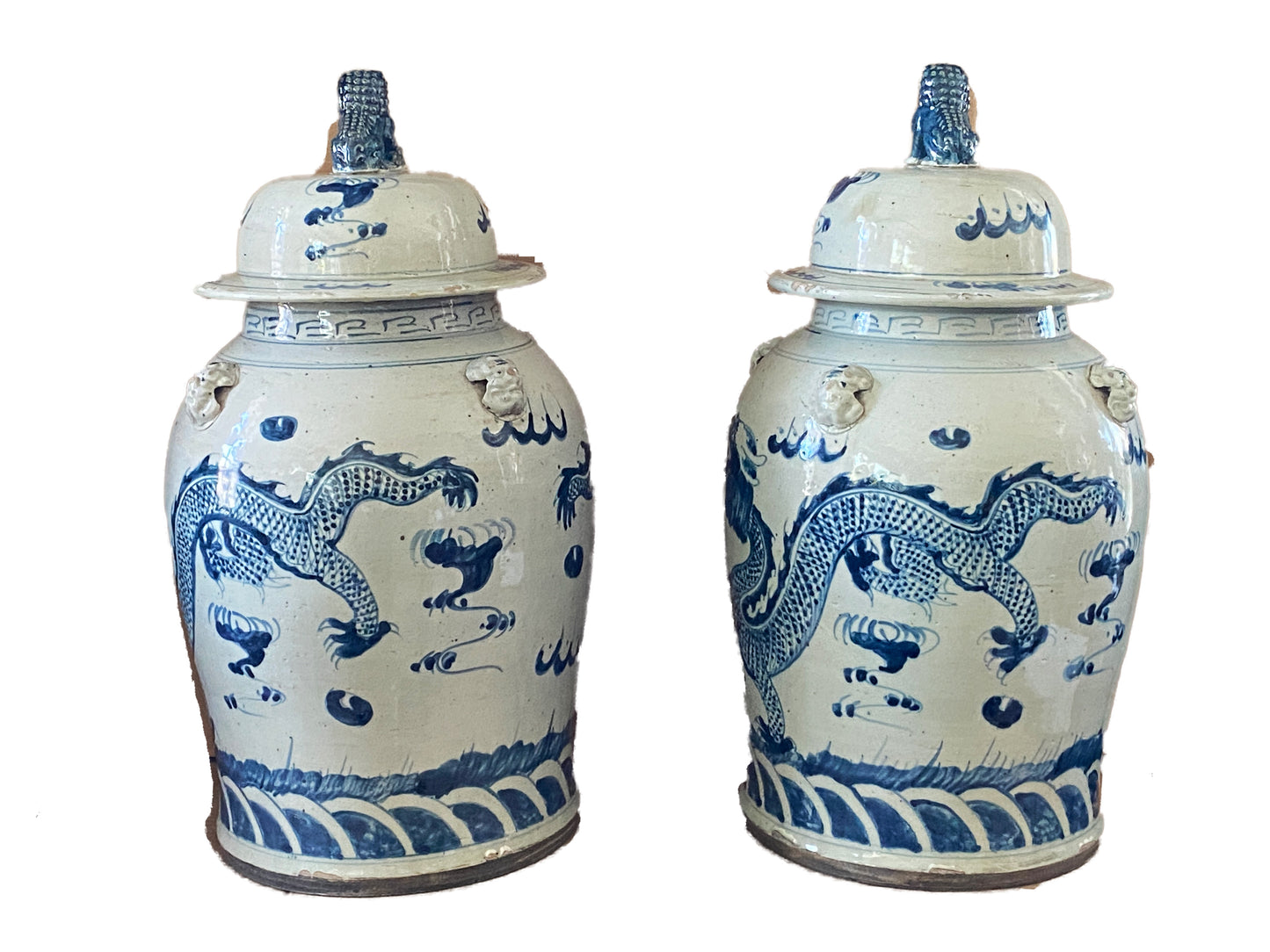#3162 Large Chinoiserie Dragons Ginger Jars pair 24" H