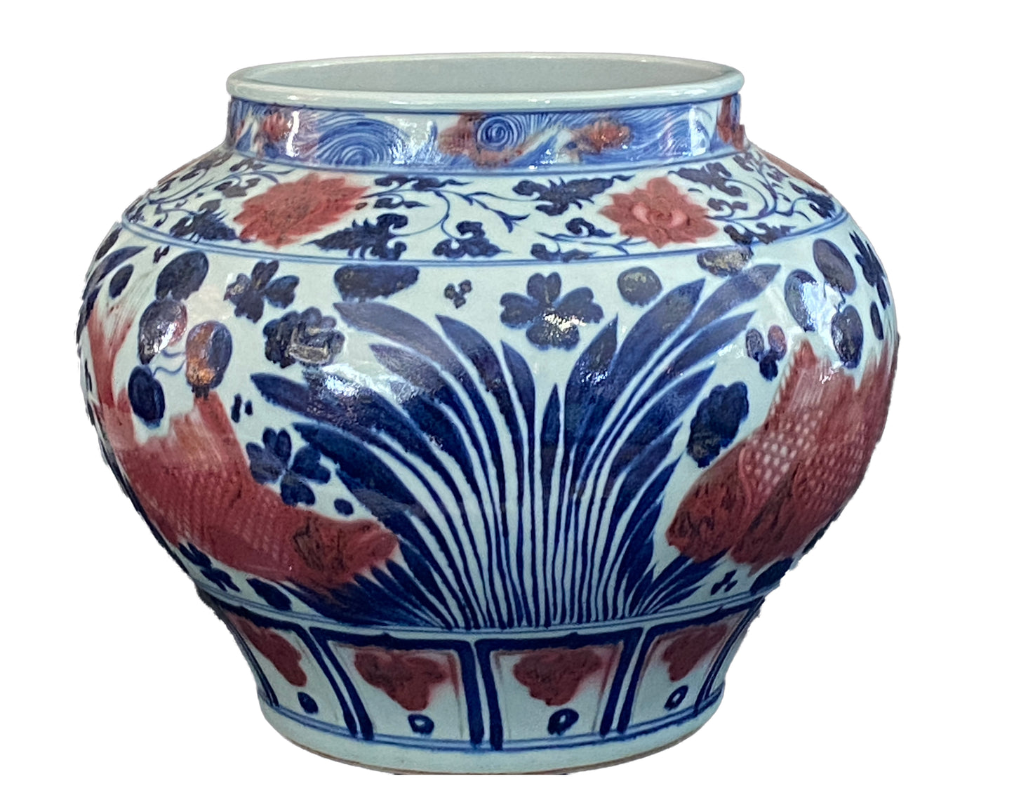 #3596 Ming Style Chinoiserie Blue and White Vase.