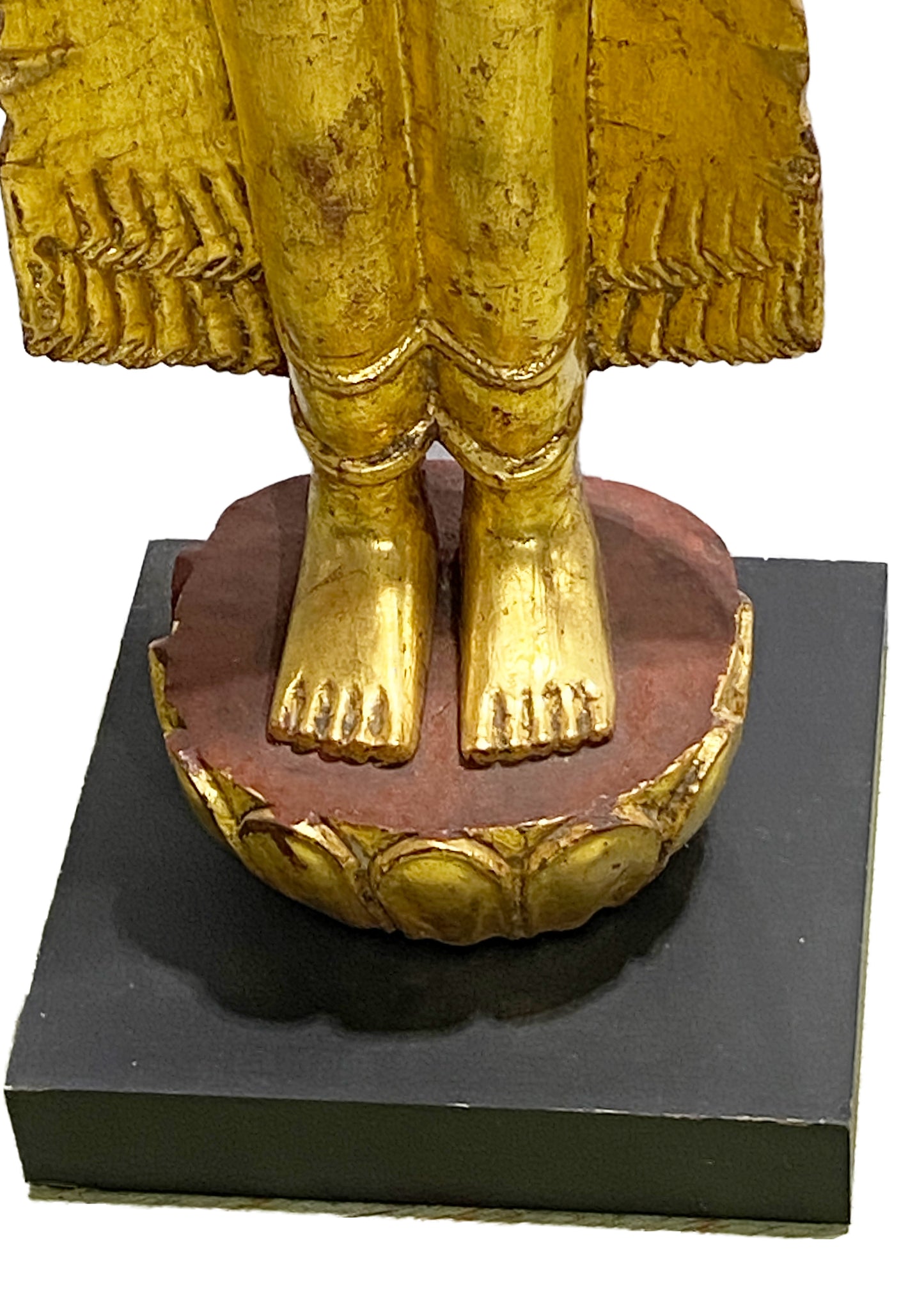 #4400 Old Large Thai Gold Leaf Gilt Wood Standing Buddha Statue 38" H