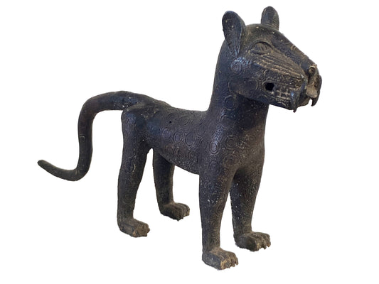 #4017 LG Benin Bronze Leopard 14" H Nigeria
