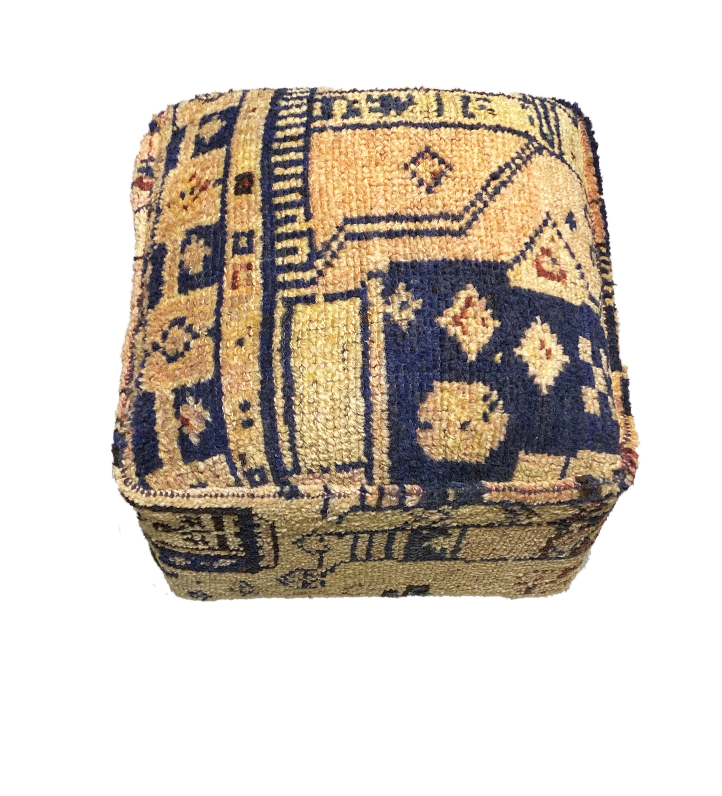 #3948 Custom Made W/ Antique Tribal Herat Rug Upholstered Ottoman