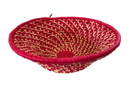 #1835 Handmade Woven East African Burundi Basket 12.75" D by 5" H