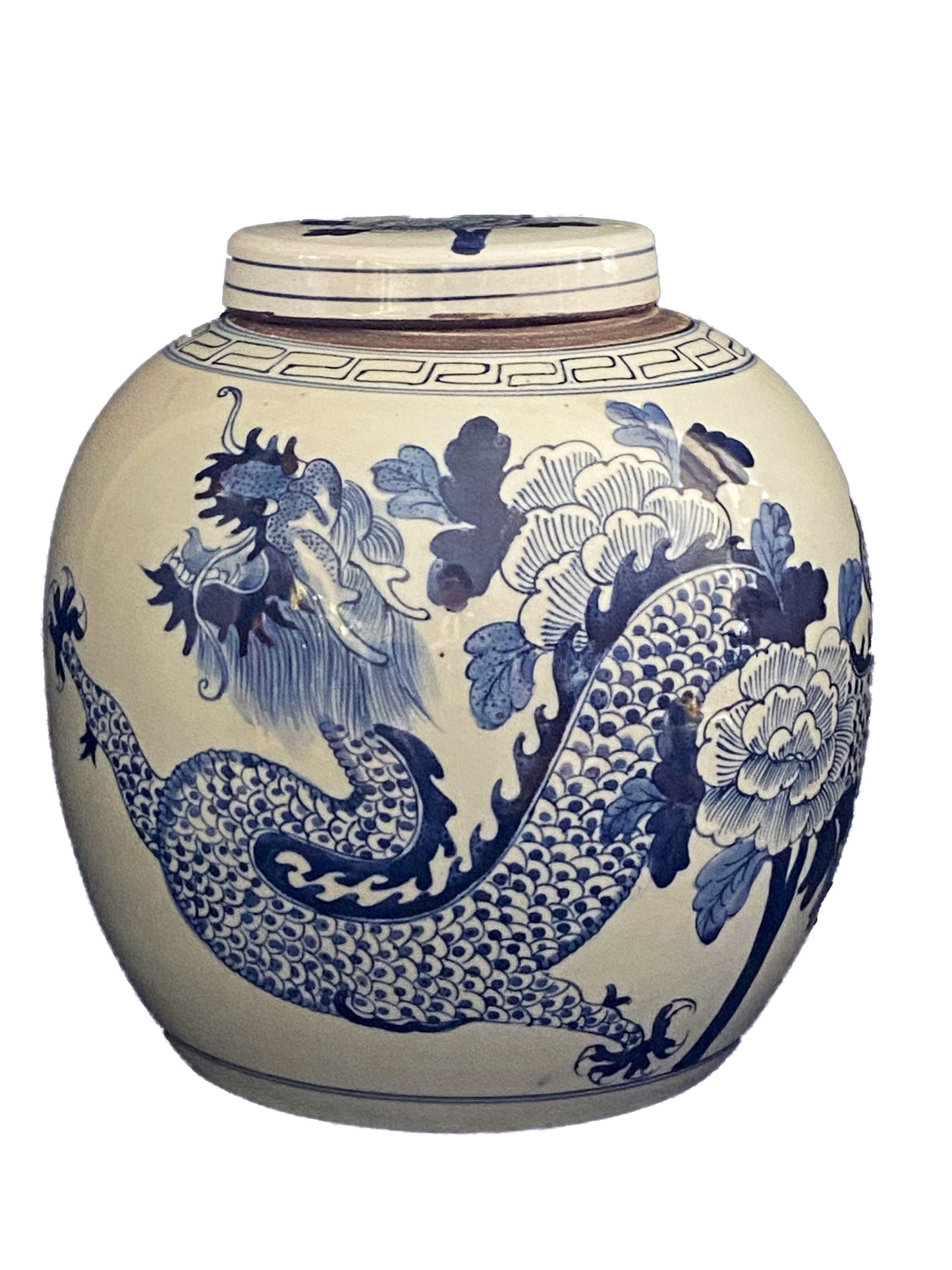 #3140 Chinoiserie B &W Porcelain Ginger Jar W/Dragon 12" H