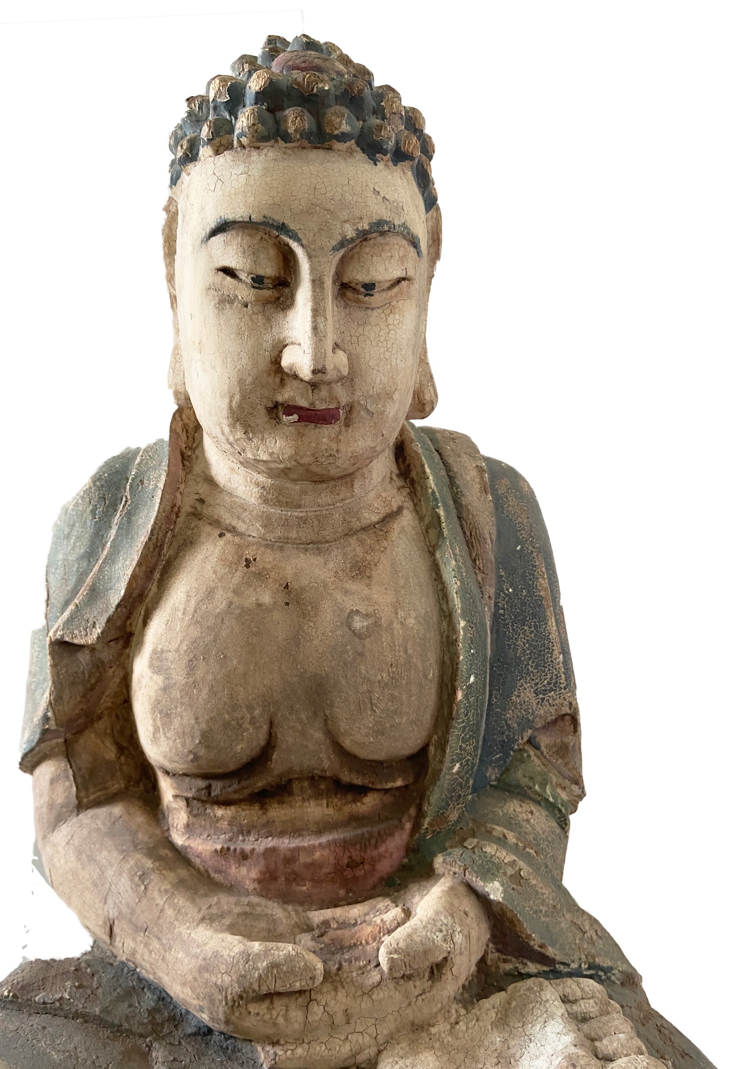 #2159 Superb Old Meditating Wooden Lord Buddha 19" H