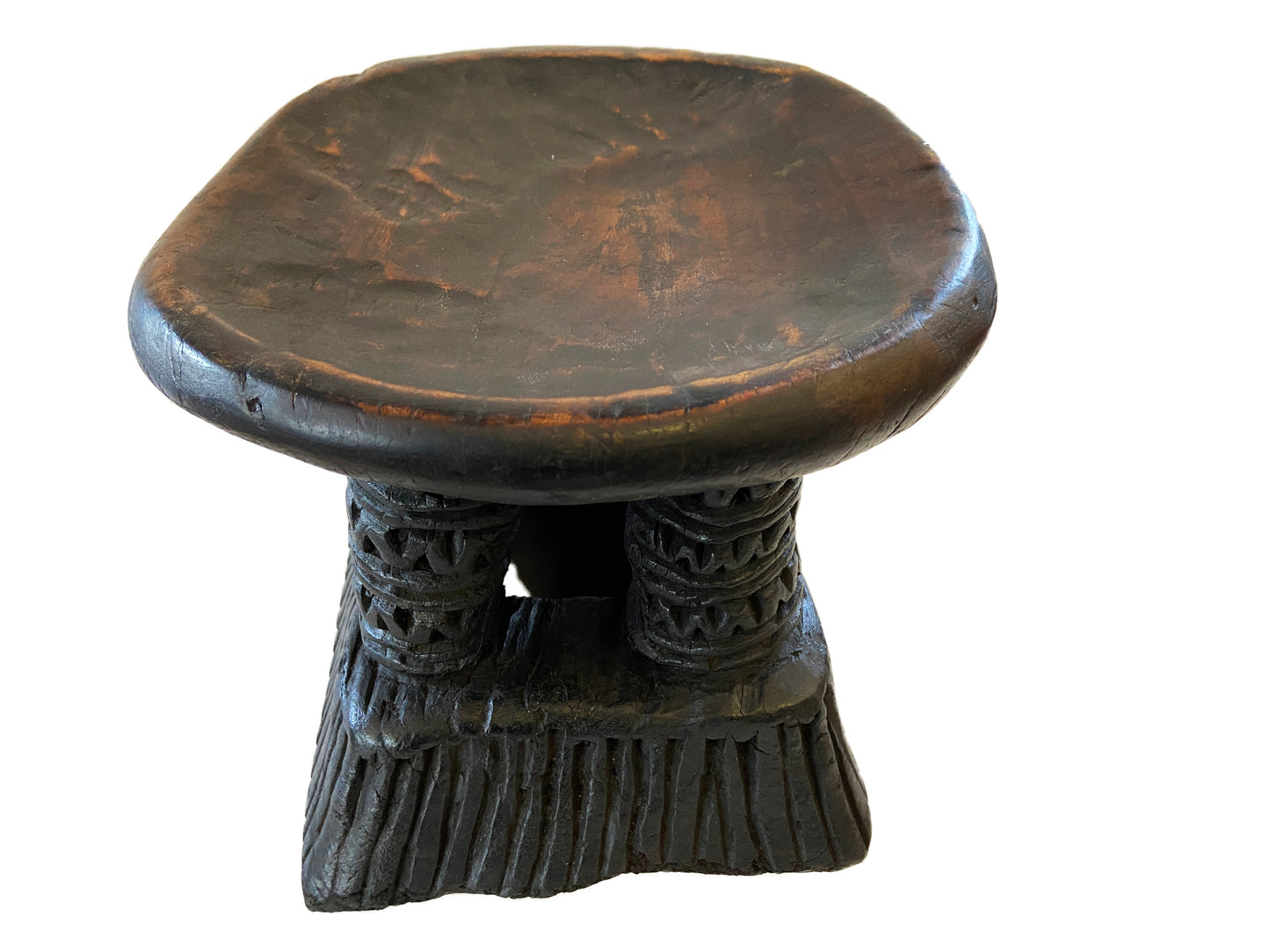 #1721 Old Wooden African Stool Bamun Cameroon 10" H