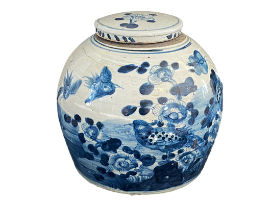 #3792 Chinoiserie Blue & White Porcelain Ginger Jar 11" H