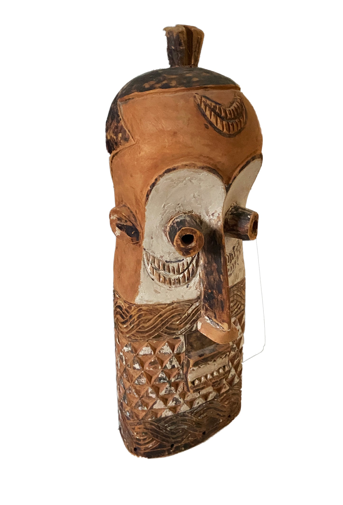 #2244 Primitive Old Congolese DRC Bembe Casque Mask Fizi Congo 20" H