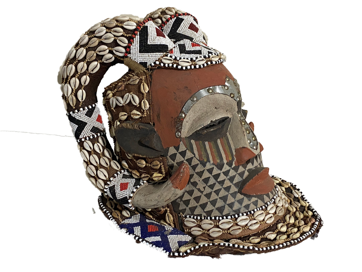 #4441 Stunning  And Rare Kuba Royal Head Mask  Congo Africa 12" H