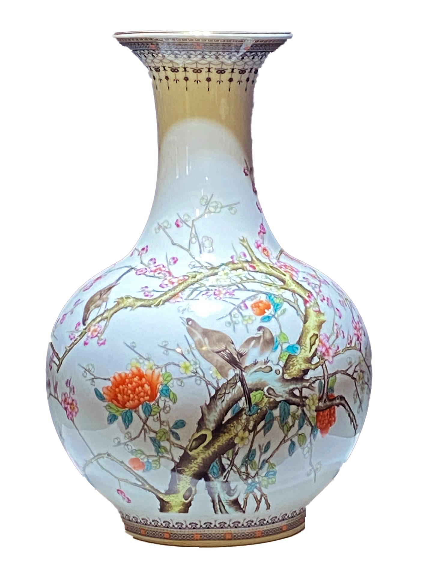 # 3478 Large Chinoiserie  Porcelain Onion Shaped Vase 22.5" H
