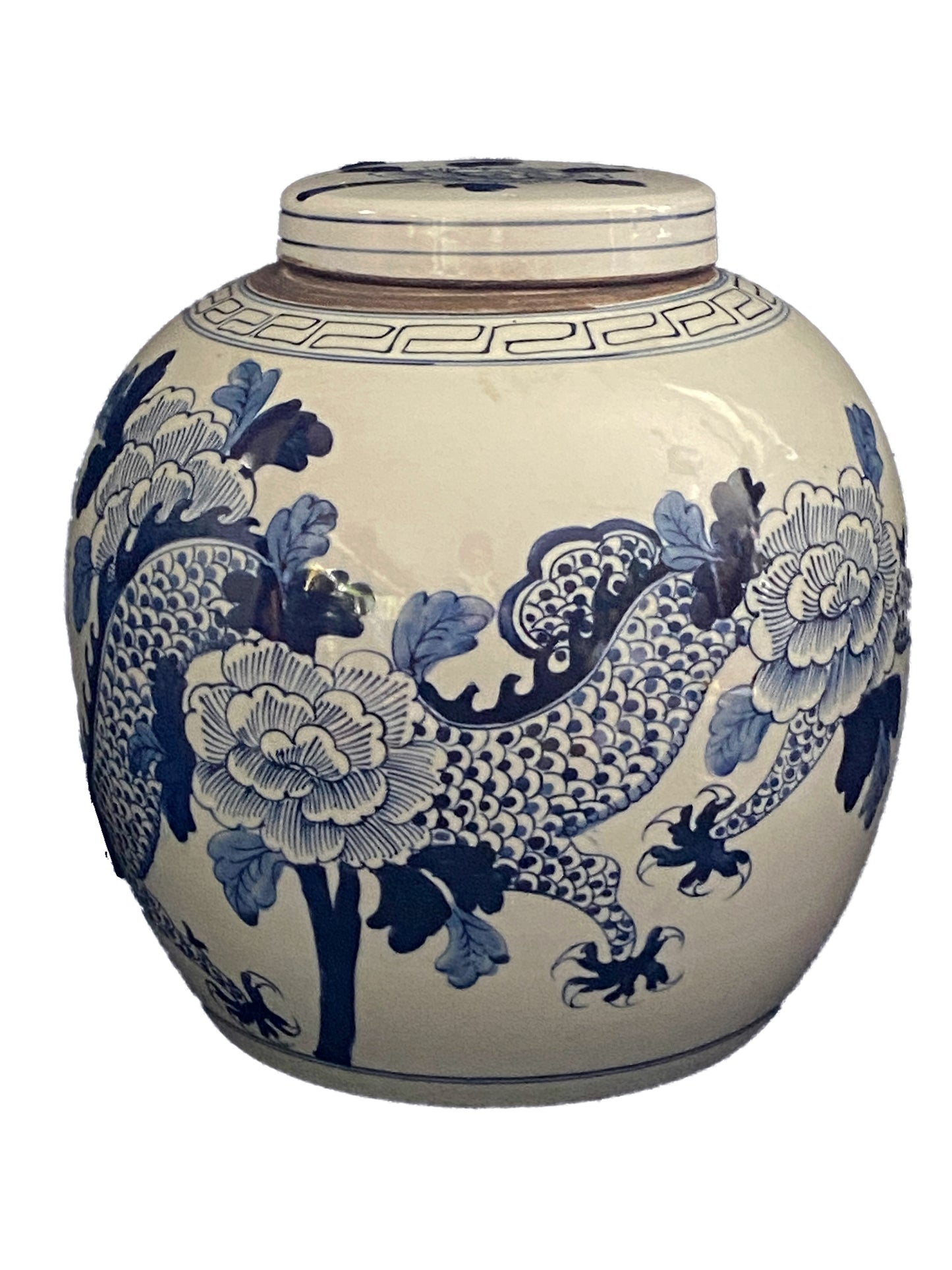 #3140 Chinoiserie B &W Porcelain Ginger Jar W/Dragon 12" H