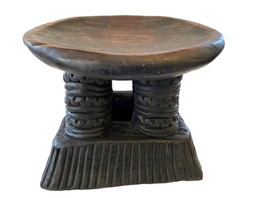 #1721 Old Wooden African Stool Bamun Cameroon 10" H