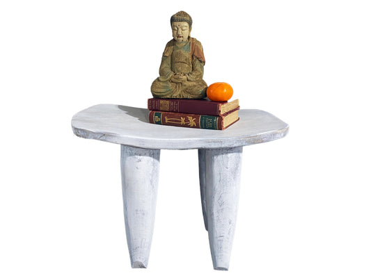 # 4297 African Distressed White Senufo Wood Stool/Table  I . Coast 21.75"W by 15.25" H