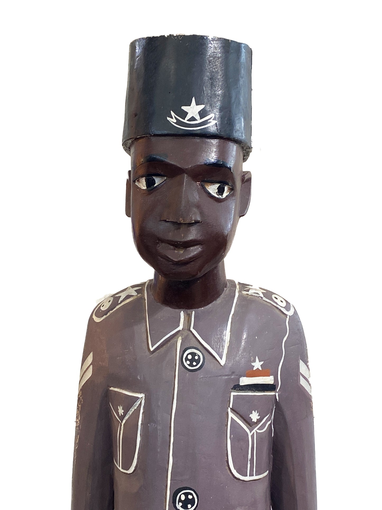 #4398 Large Old Colon Baule Figure With Military Uniform Ivory Coast 52.5" H Description