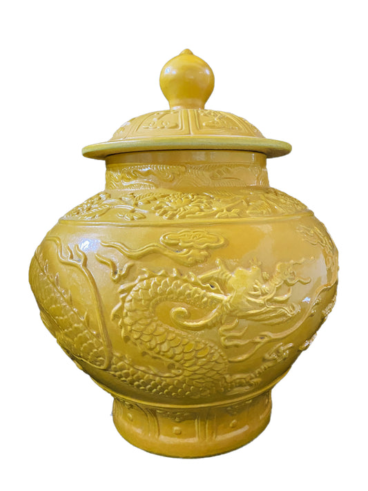 #3703 Famille Jaune Imperial Yellow Dragon Ginger Jar 17.5"