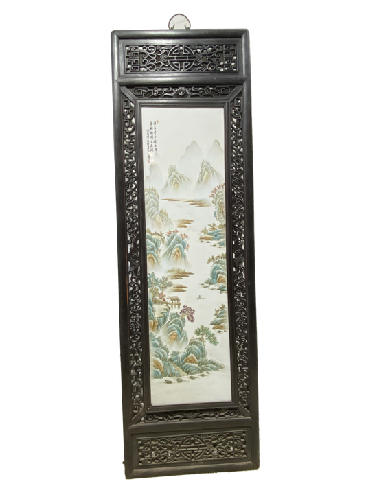 #5062 Chinoiserie Hand Painted Famille Rose Porcelain Panel 67.25" H