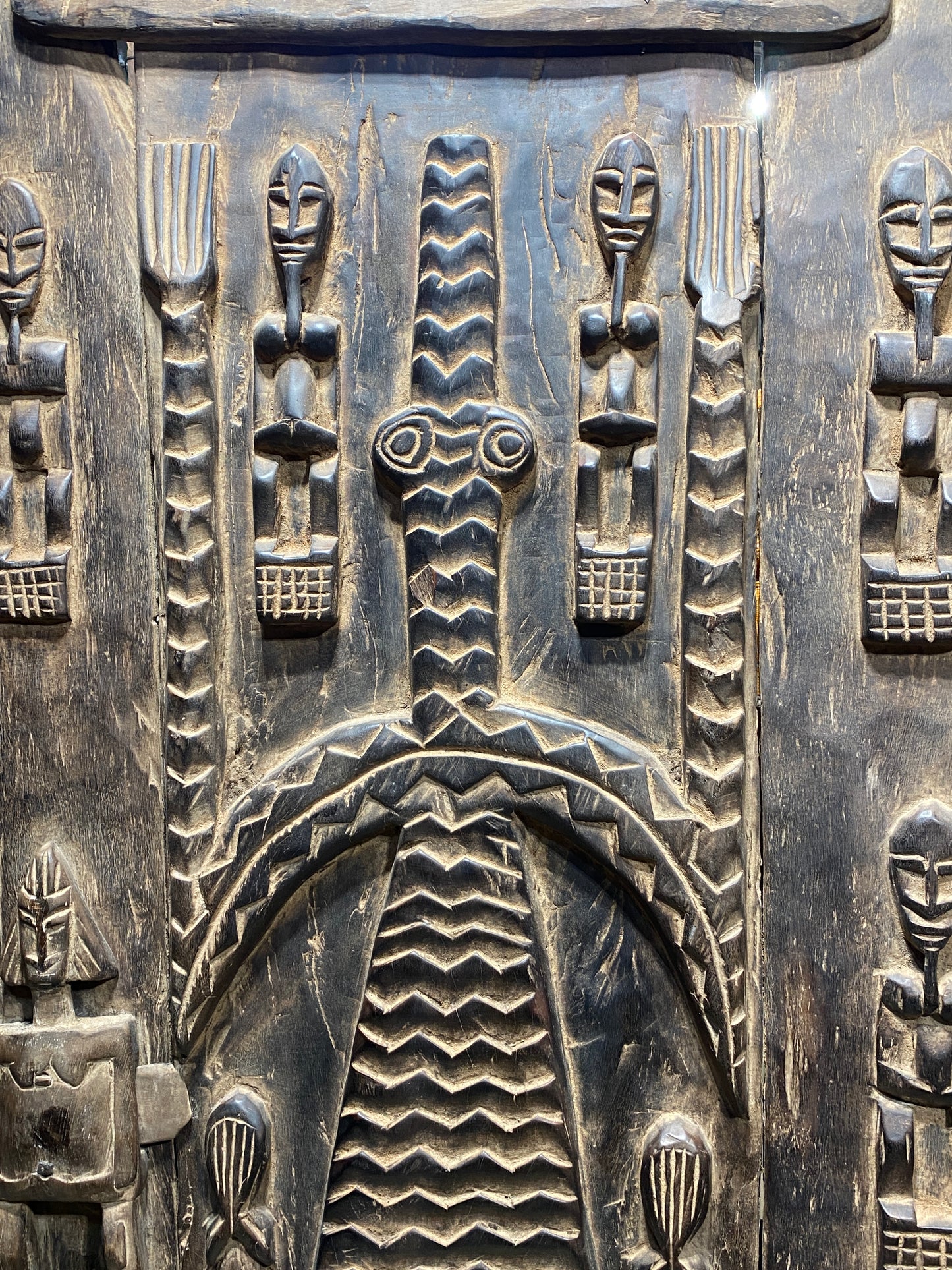 #3849 Large  Dogon Door w/Crocodiles/Ancestors  Mali African 74.5"H