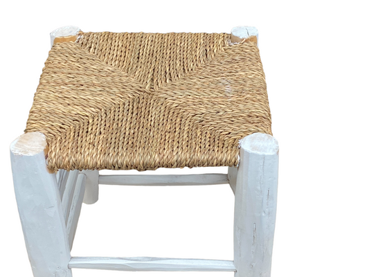#4669 Middle Eastern Square Wood and Straw Low Traditional Stool/Table.