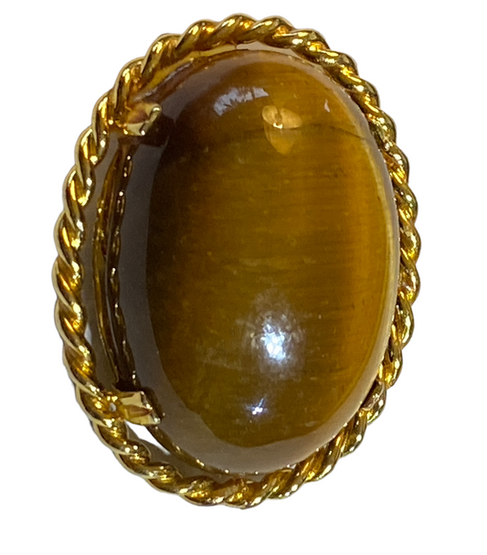 #5044 Vintage 12K Gold Filled Hallmarked Oval Shape Tiger's Eye Stone Brooch