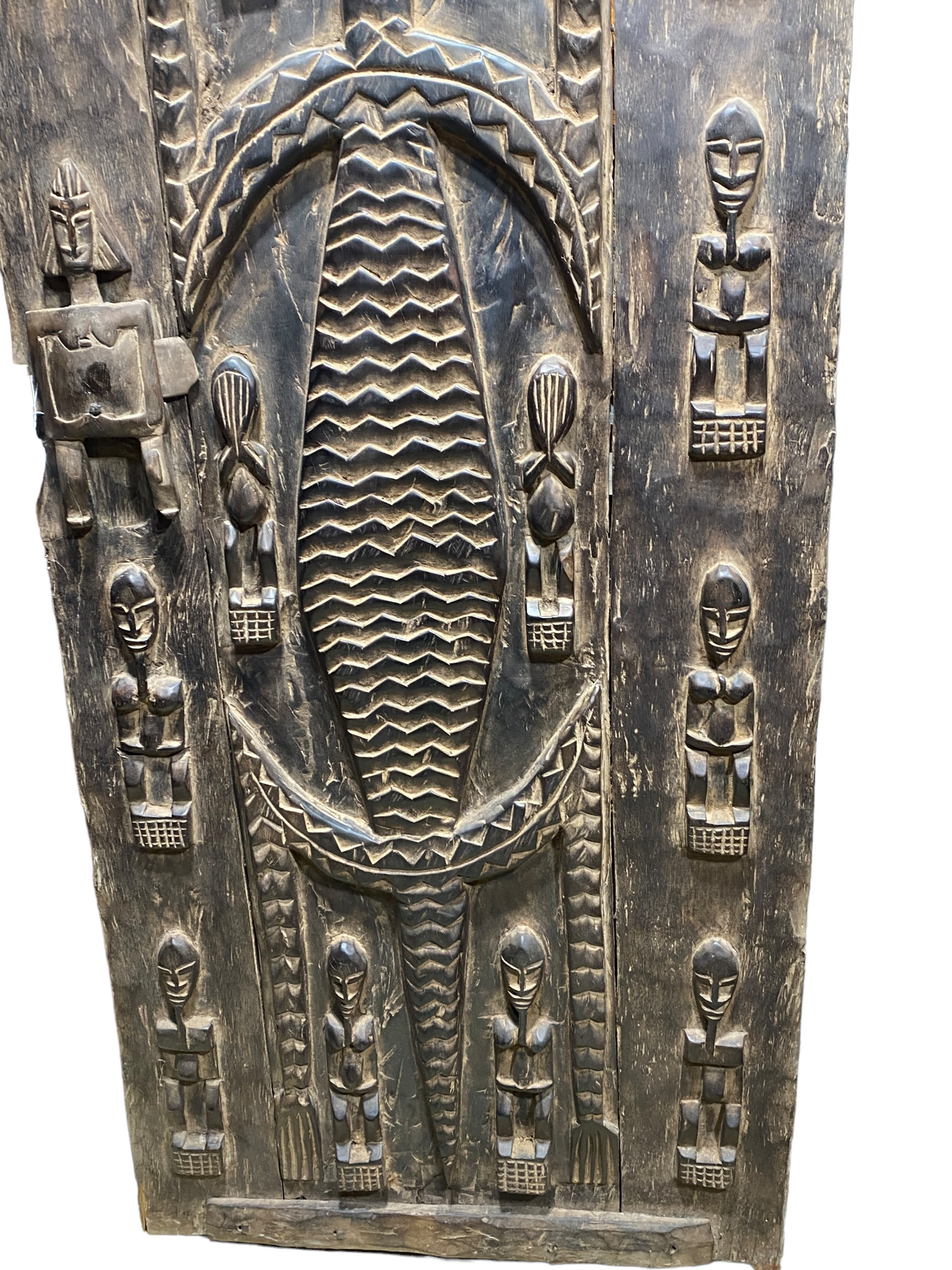 #3849 Large  Dogon Door w/Crocodiles/Ancestors  Mali African 74.5"H
