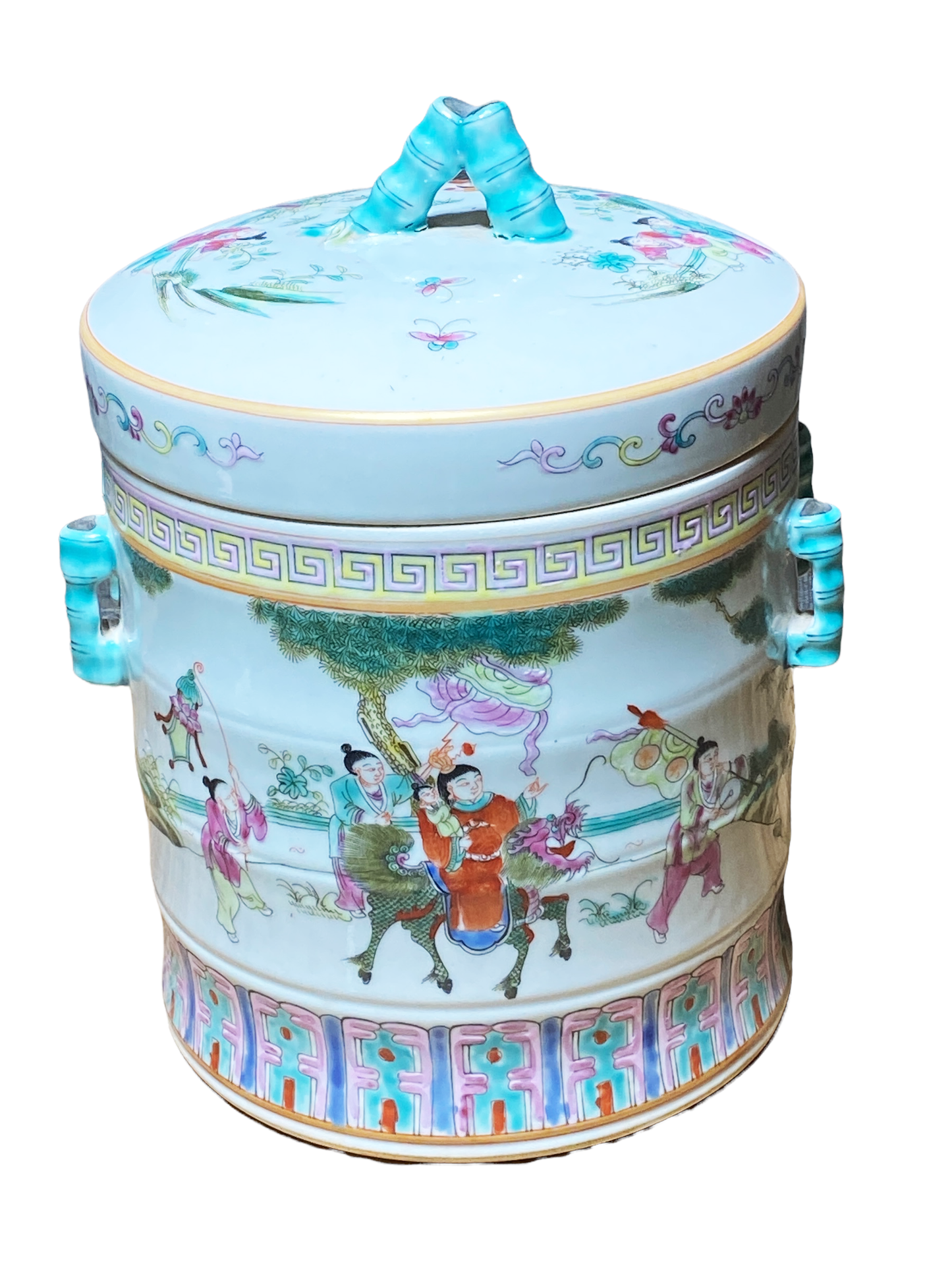 # 4823 Chinoiserie Famille Rose Porcelain Tea Canister 10" H