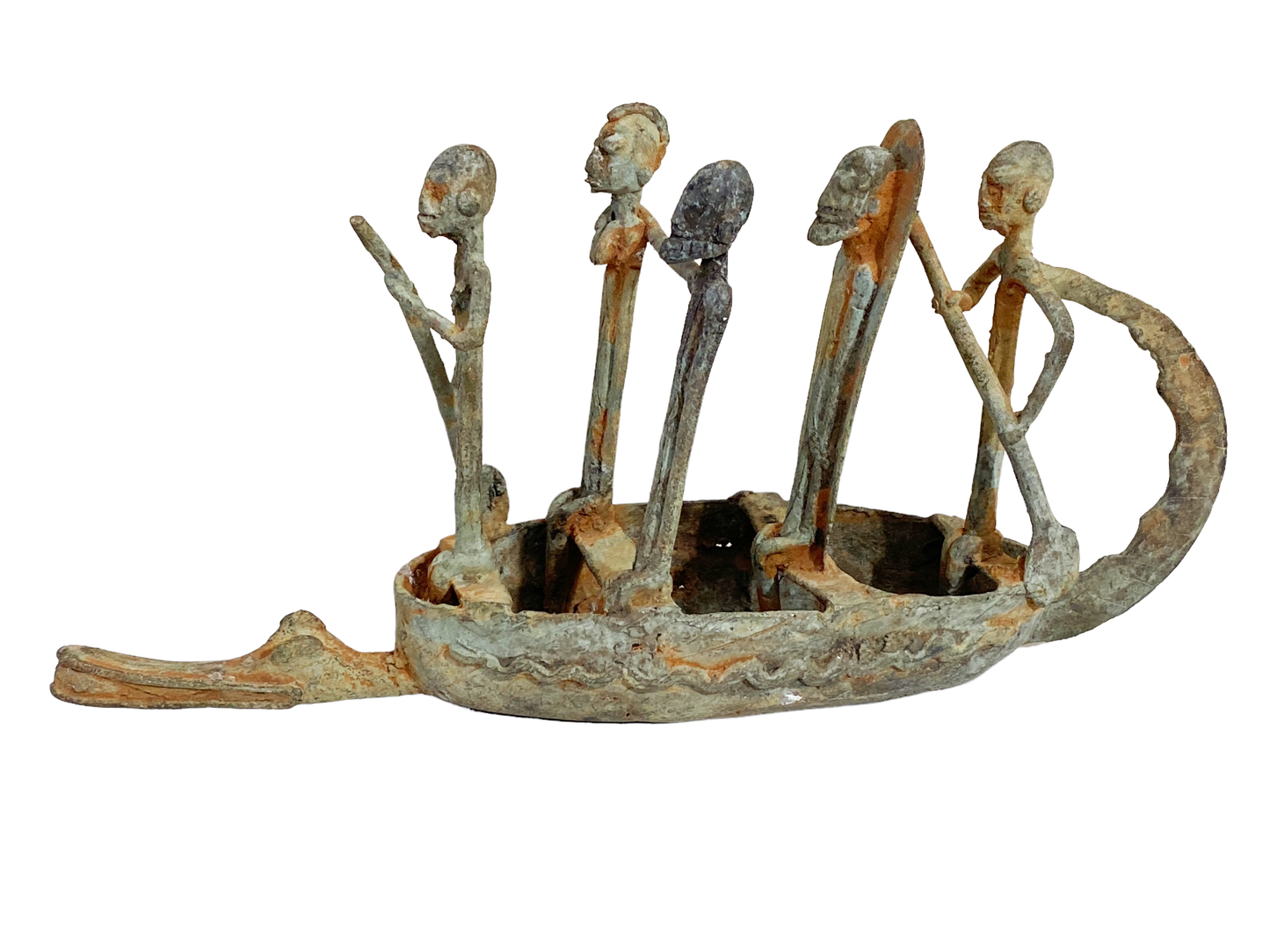 #4903 Dogon Bronze Pirogue  Crocodile Boat W/ figures , Mali.