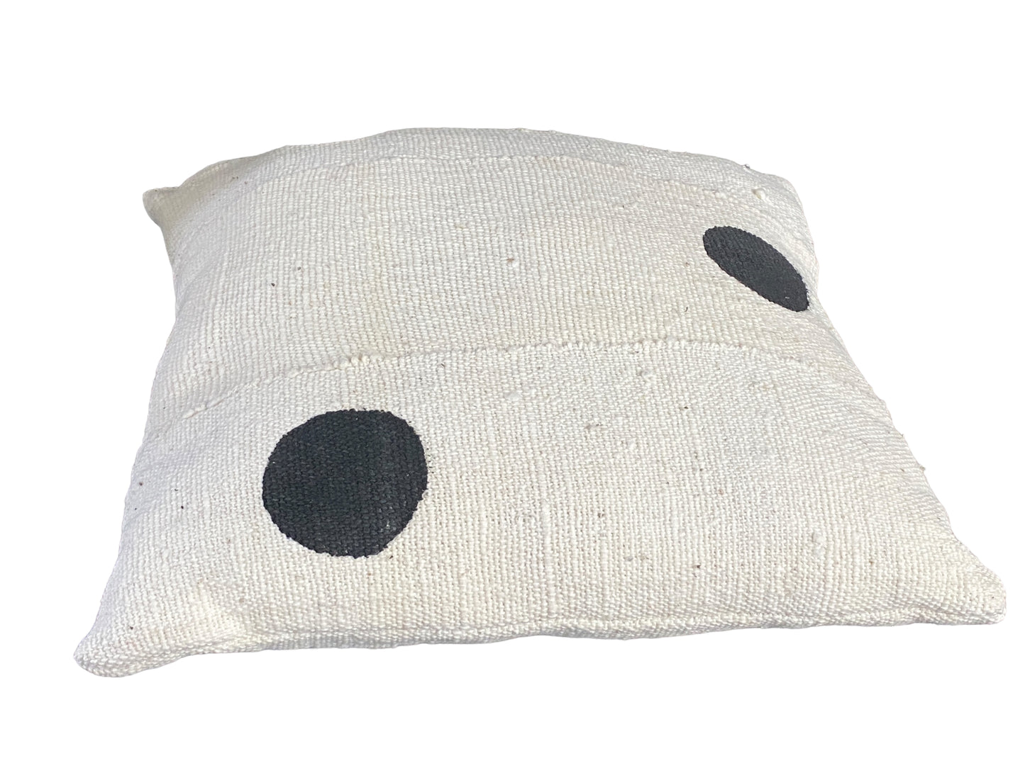 #5245 Mud Cloth Bogolan White W/Black Dots Pillow African Mali 15" H