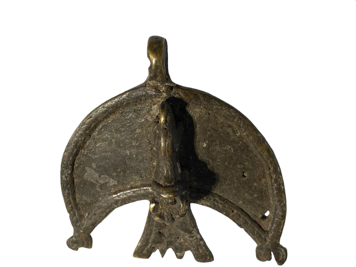 #4797 Vintage Gan Bronze Amulet Pendant of Ornate Leopard  Burkina Faso