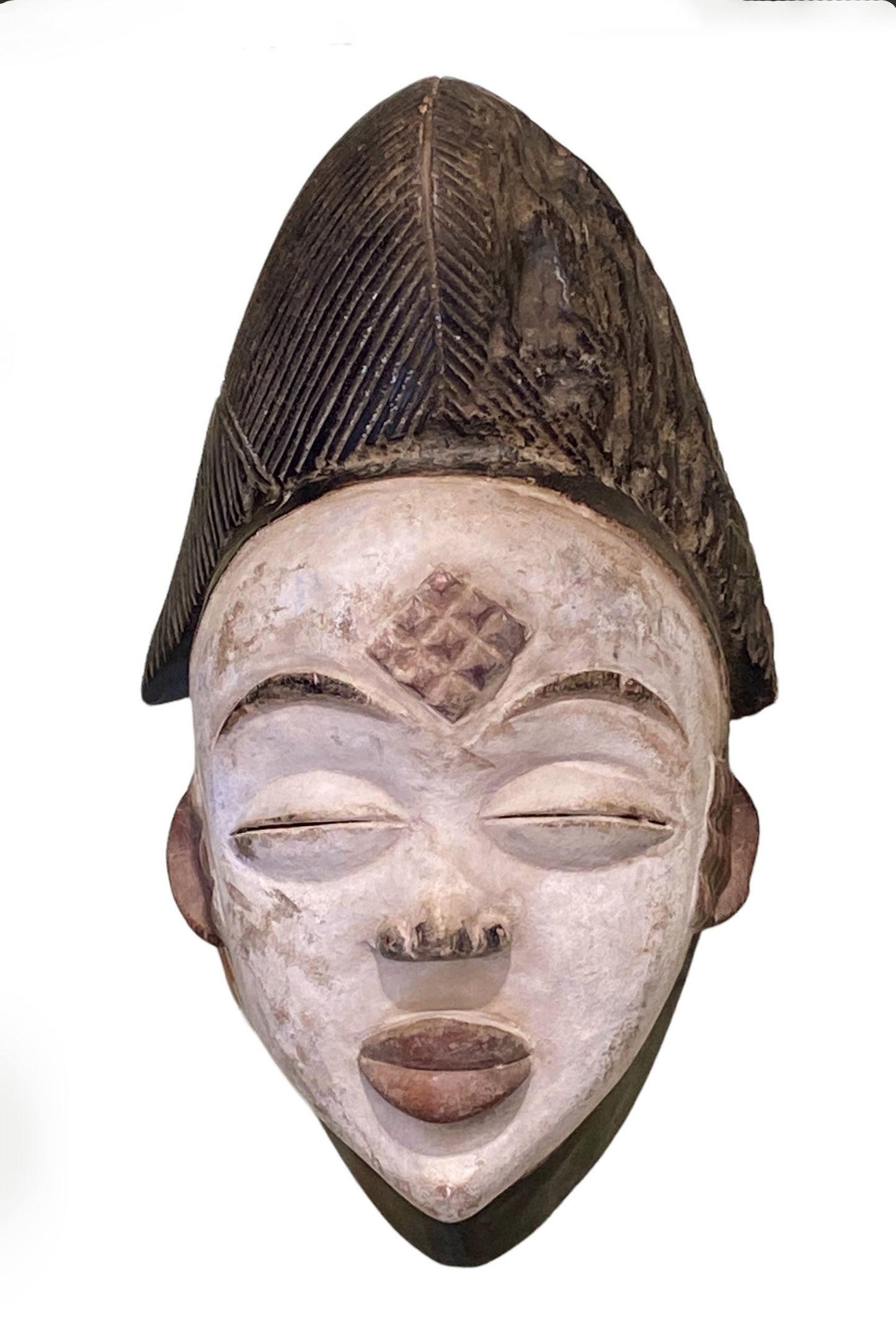 #5420 African Okuyi Helmet mask - PUNU tribe - Gabon 13.5" H