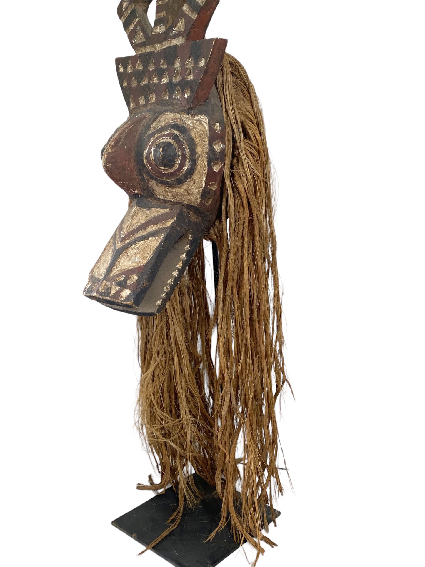#5471 Rare Vintage Tribal Nuna Antelope Mask Burkina Faso w/Iron Stand 54" H