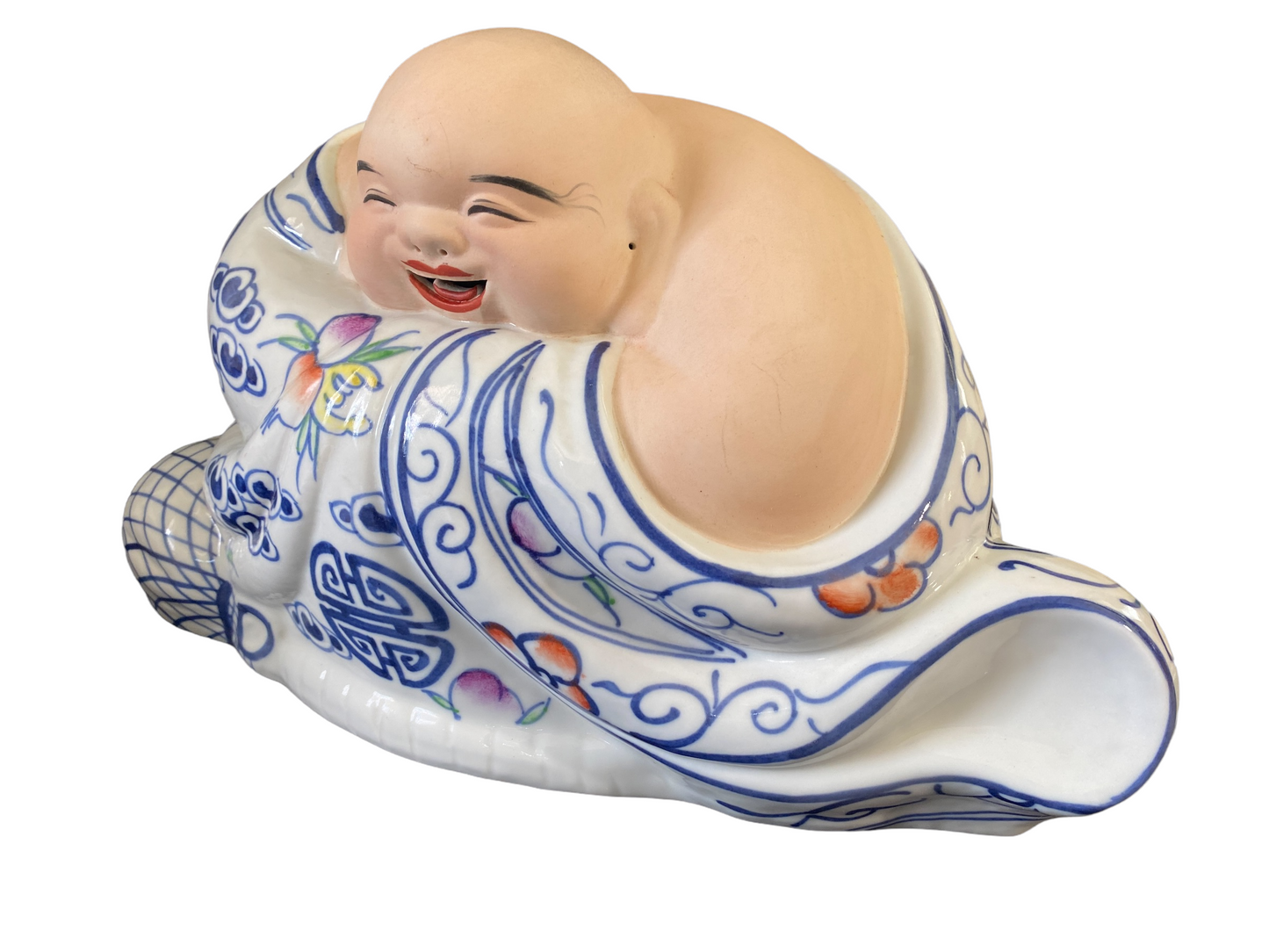 #4706 Chinoiseire B & W Porcelain Laughing Buddha 16" W