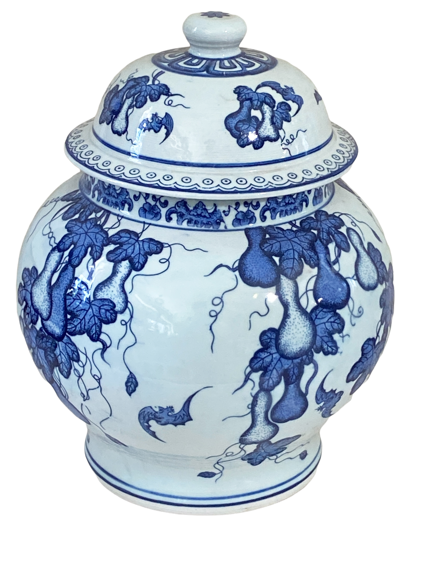 #3249 Chinoiserie Blue and White Porcelain Ginger jar 12" H