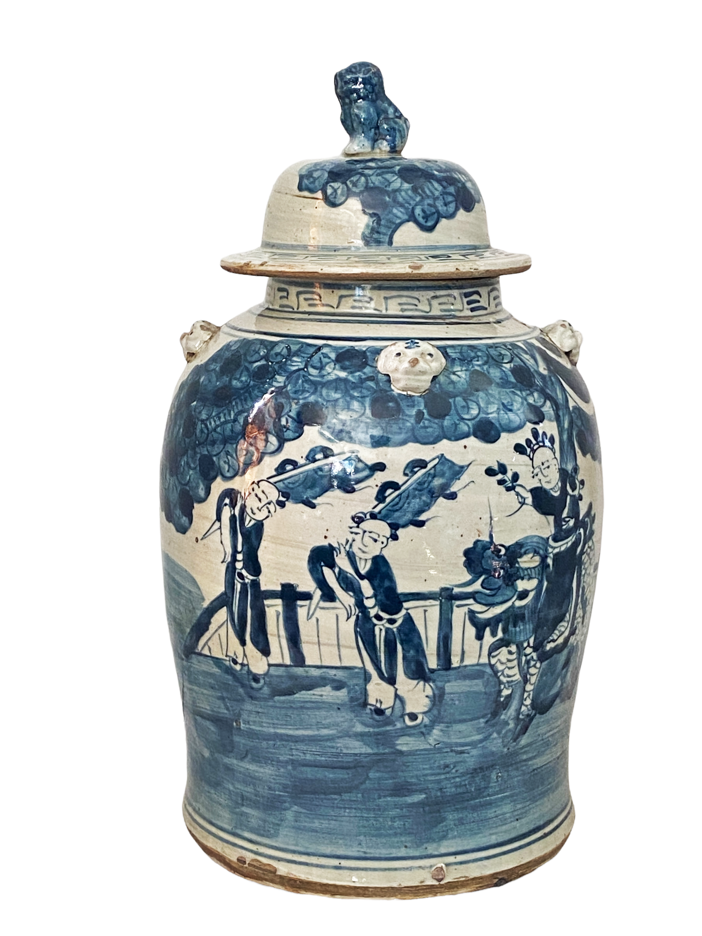 #207 Porcelain Lidded Blue & White Chinoiserie Ginger Jar 19" H