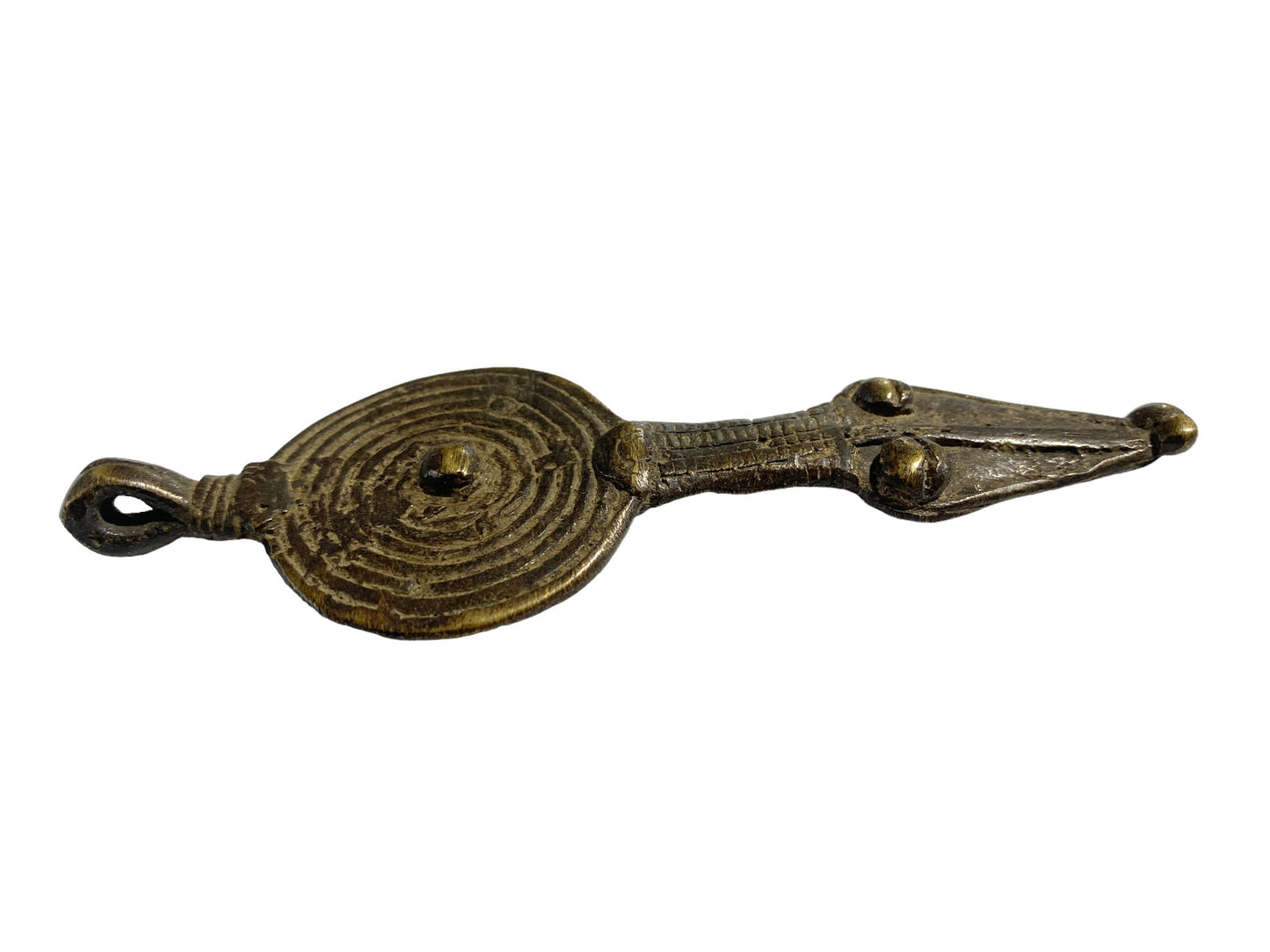 #4767 Vintage Gan Bronze Amulet Pendant of Ornate Serpent Burkina Faso