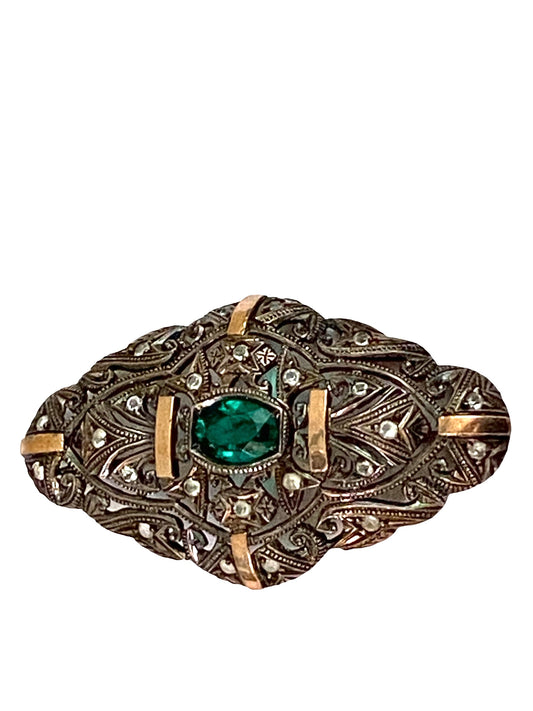 #4485 Superb Old Silver Marcasite Brooch/Pin with Stones