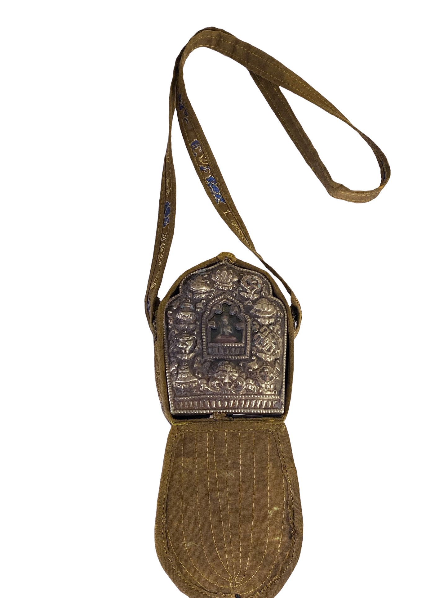 #4594 Vintage Tibetan Buddhist  Ghau Traveling Prayer Bag 24" H