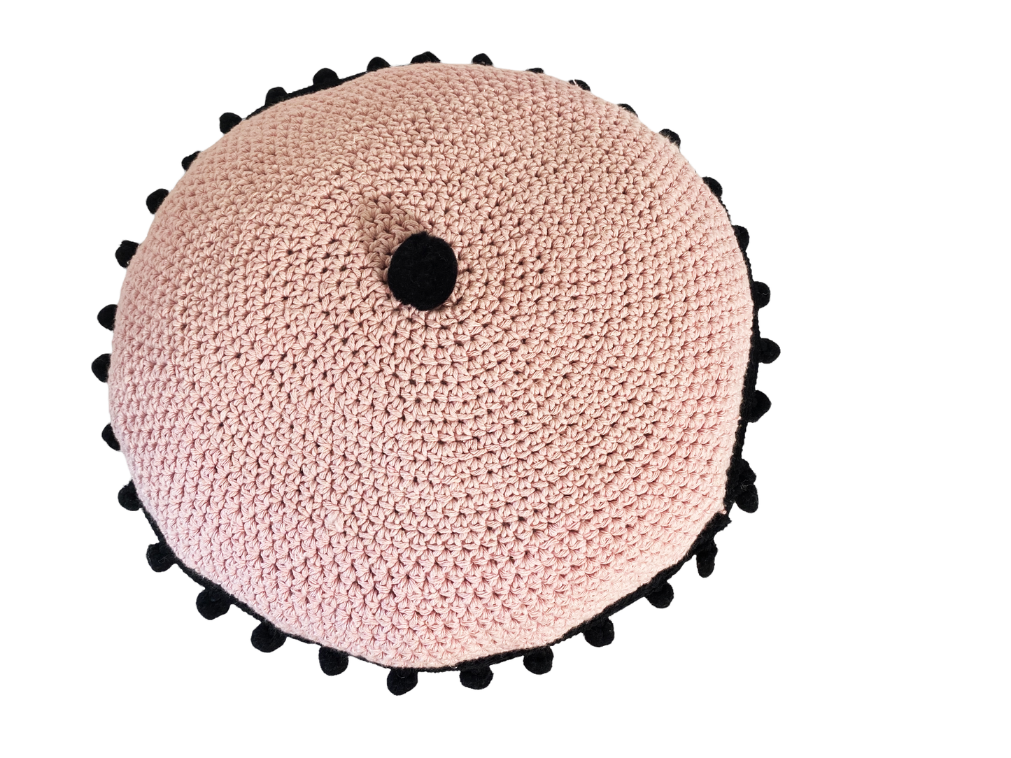 #4627 Handmade Round Crochet Pillow With Decorative Tassels 16" D